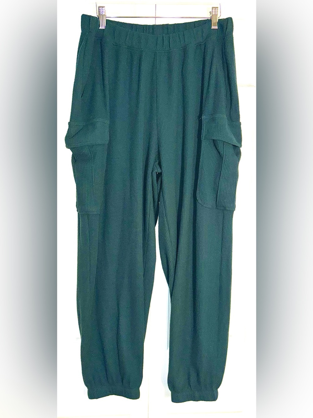 Aerie Traveler Waffle Cargo Joggers Women’s Large Forest Green Cozy Lounge Pants - Picture 2 of 13